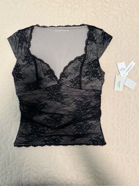 Abercrombie & Fitch Black Lace V-Neck Sheer Top